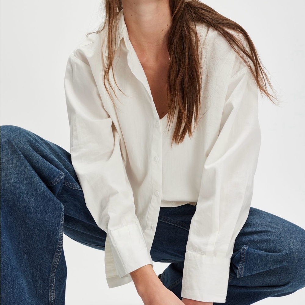 NWT Free People Lee solid button down in clean ivory - L - Picture 3 of 5